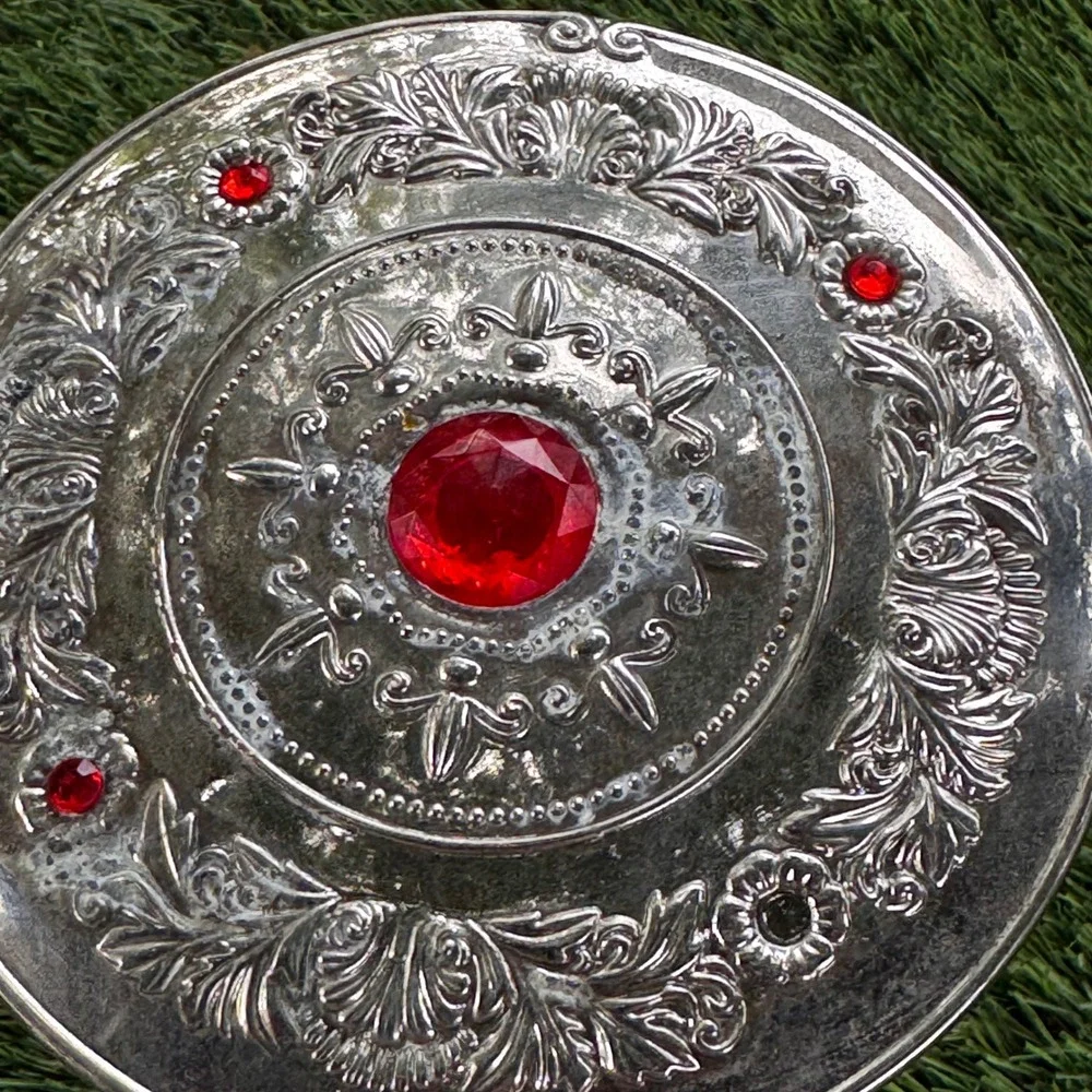 Godinger Silver Plated Hand Vanity Mirror w/ Red‎ Jewels Vintage Decor